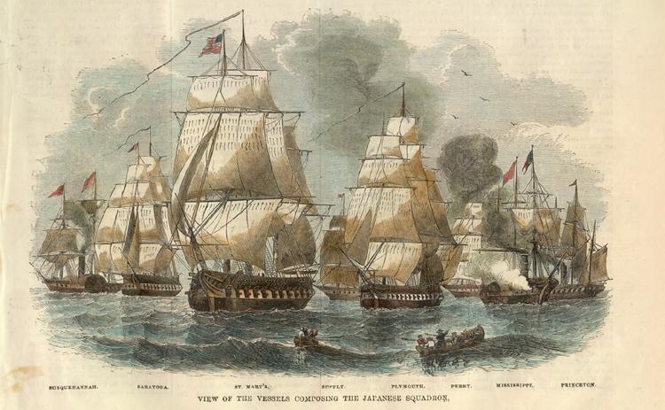 Commodore Perry's fleet, on his second visit to Japan in 1854.