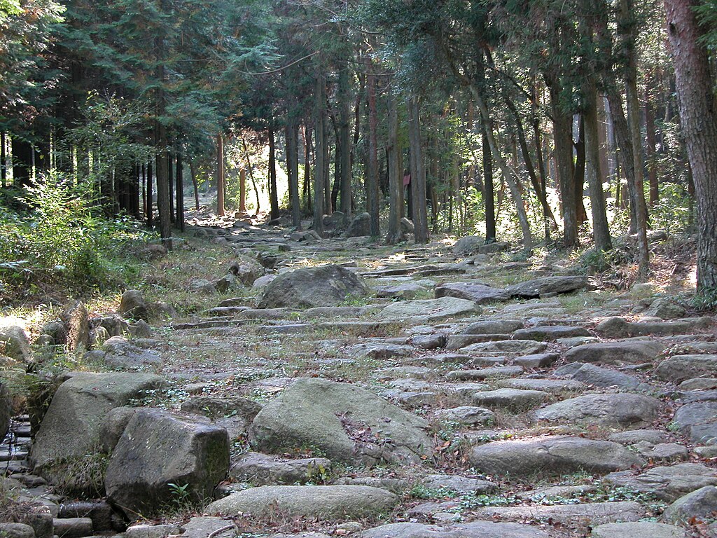 Original ishidatami (stone paving) on the Nakasendō.