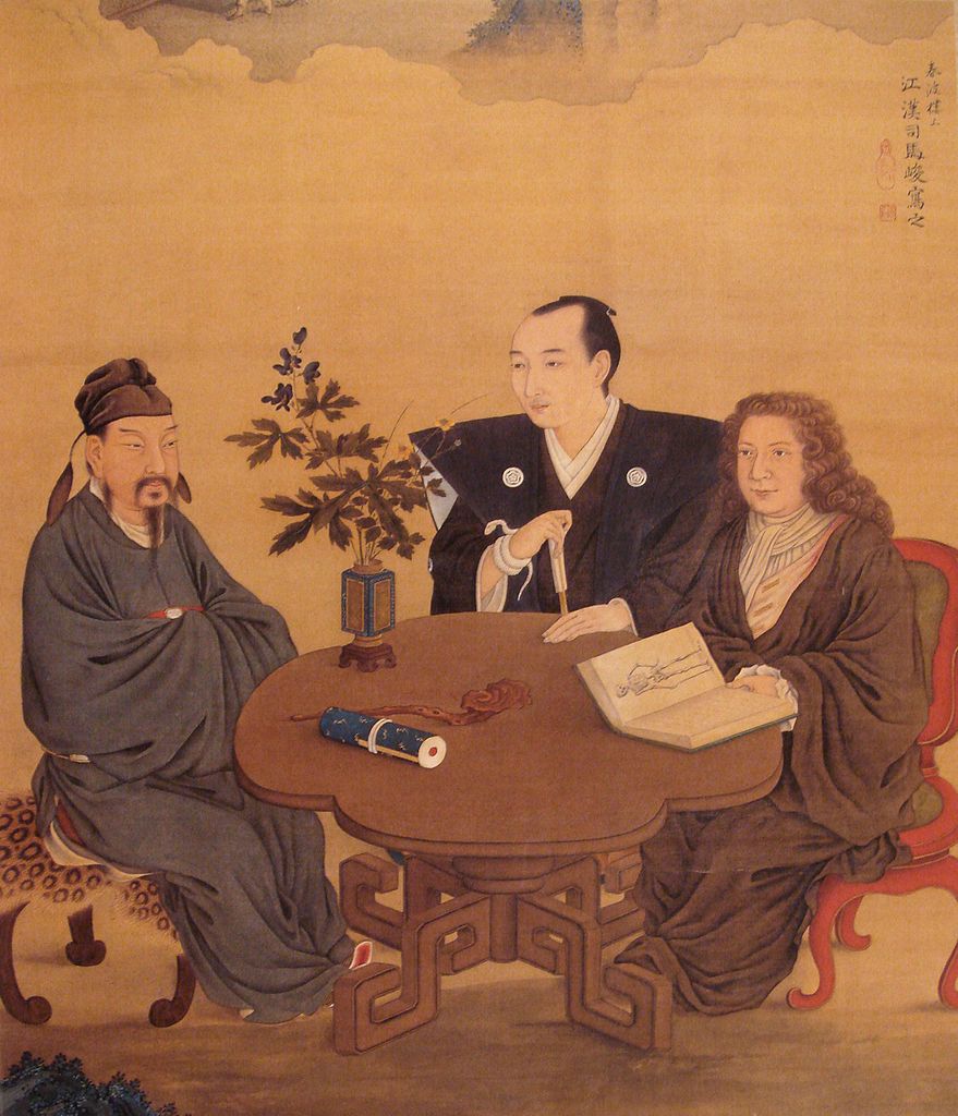 Encounter between Japan, China and the West (late 18th or early 19th century).