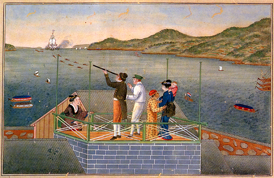 Painting by Kawahara Keiga: Arrival of a Dutch Ship. 